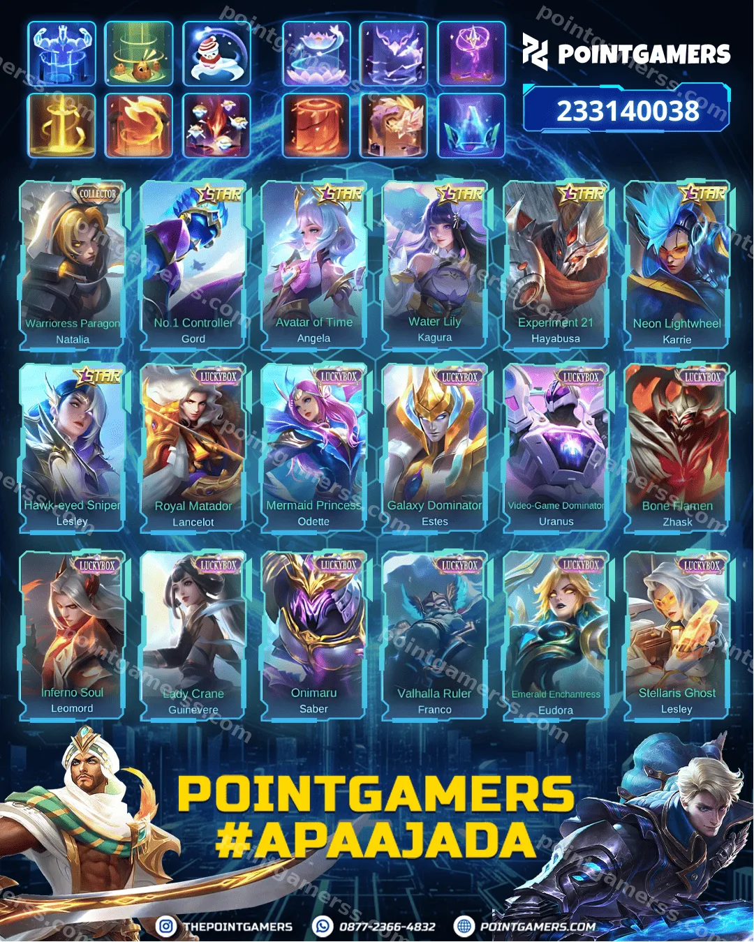 LAYLA LEGEND, LESLEY LEGEND, FRANCO LEGEND, ALUCARD LEGEND, VALIR LEGEND 3