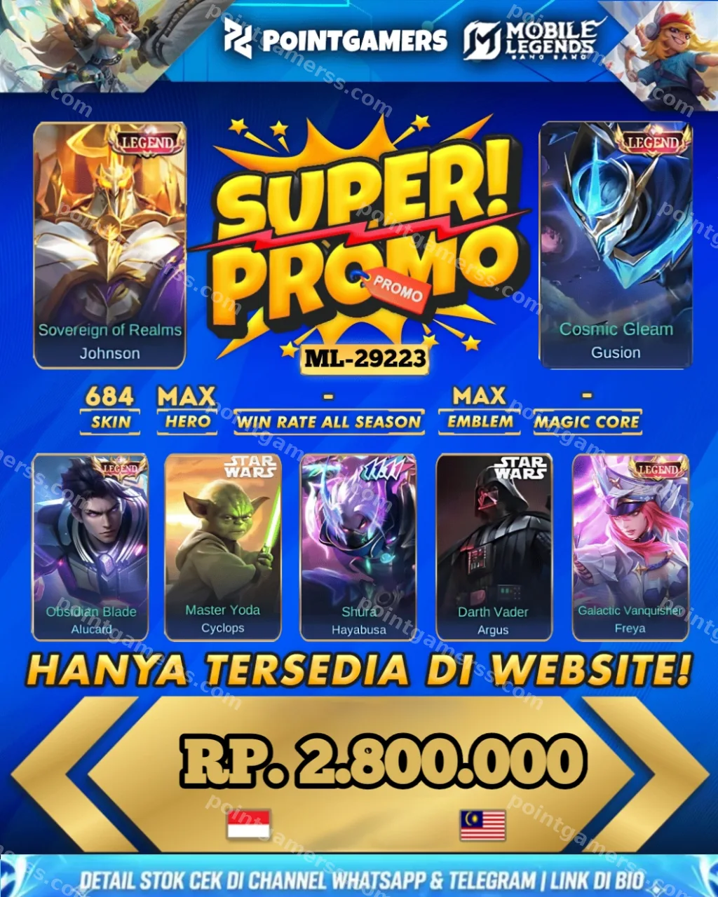 ML-29223 - PROMO  FREYA LEGEND, JOHNSON LEGEND, ALUCARD LEGEND, GUSION LEGEND