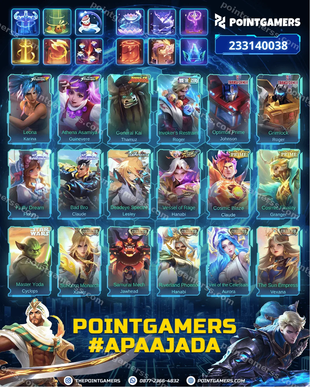 LAYLA LEGEND, LESLEY LEGEND, FRANCO LEGEND, ALUCARD LEGEND, VALIR LEGEND 4